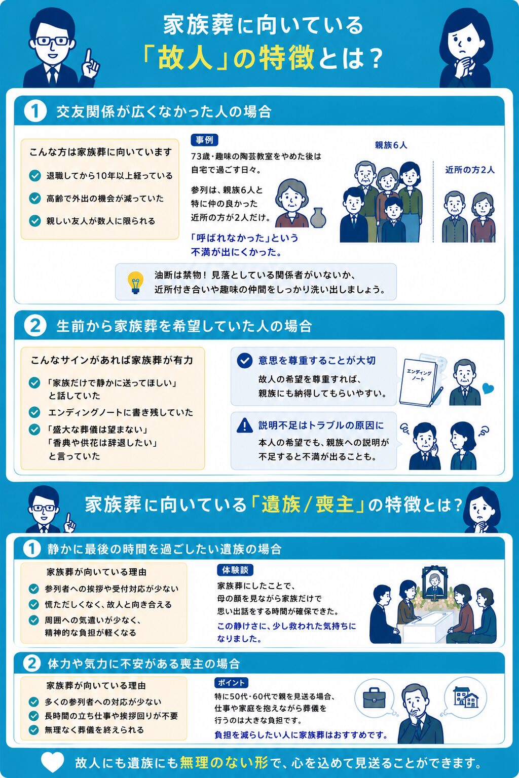 家族葬に向いている「故人」の特徴とは？